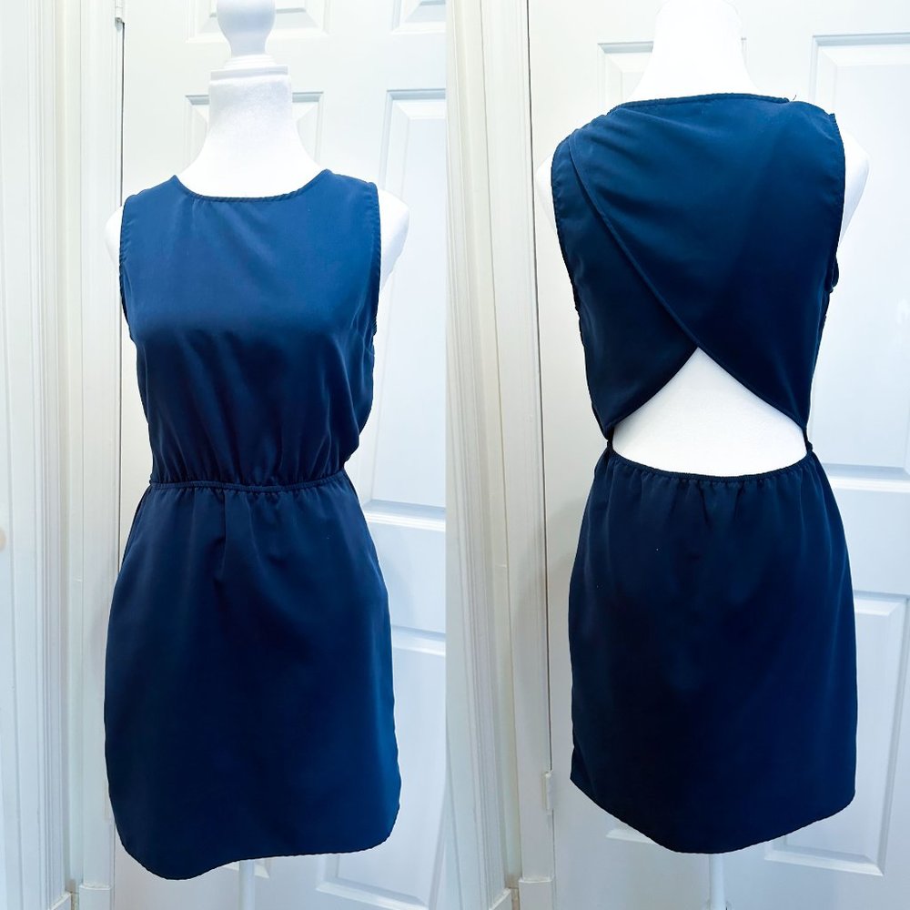 Open Back Shift Dress / Tulip Back Tank Dress / Navy Blue/ Vintage Y2K / Medium